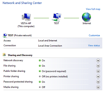 Vista's Network and Sharing Center