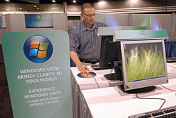 Microsoft employee Don Lionetti tries out an early version of Windows Vista, the next-generation operating system. Atlanta, July 22, 2005.